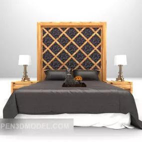 Modern Grey Double Bed With Back Wall 3d model