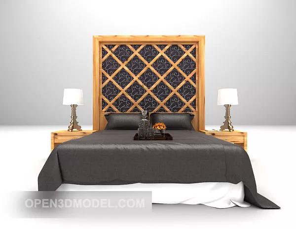 Modern Grey Double Bed With Back Wall 3d model Modern Grey Double Bed With Back Wall 3d model