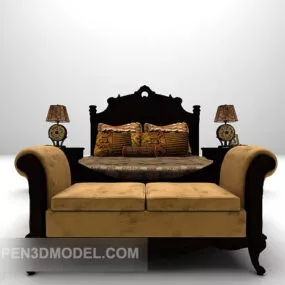 European Classic Bed With Daybed 3d model