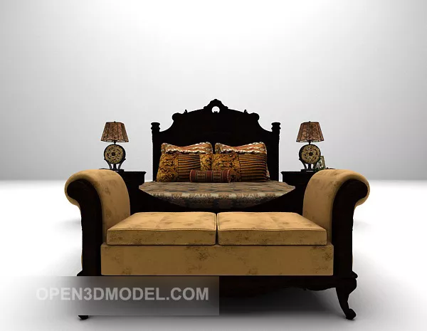 European Classic Bed With Daybed 3d model European Classic Bed With Daybed 3d model
