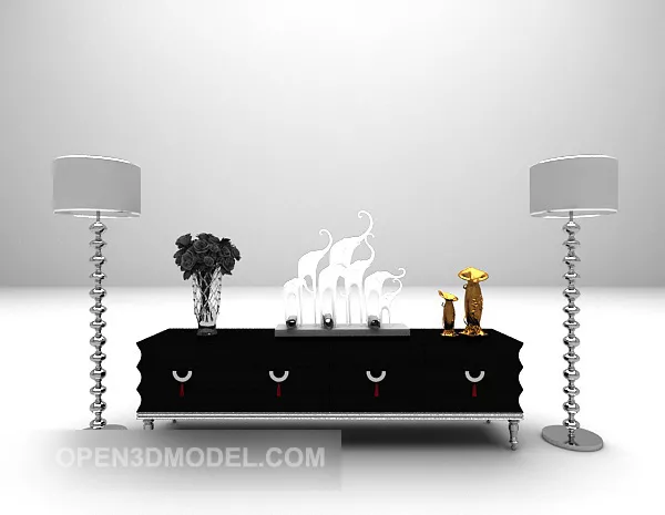 Black Hall Cabinet With Tableware 3d model Black Hall Cabinet With Tableware 3d model