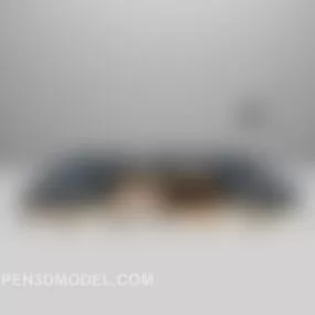 Grey Fabric Multiplayer Sofa With Carpet 3d model