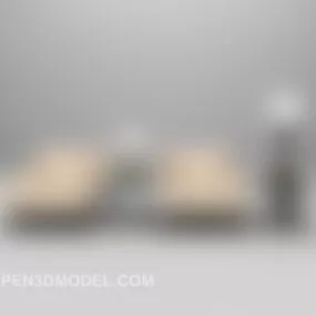 Home Single Sofa With Table And Lamp 3d model