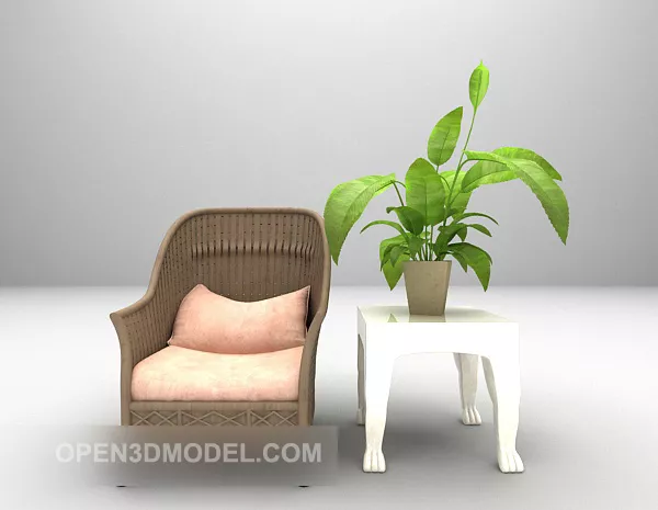 Single Sofa With Table And Potted Plant 3d model Single Sofa With Table And Potted Plant 3d model
