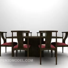 Chinese Table And Chairs Furniture Dark Wood 3d model