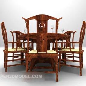 Chinese Wooden Dining Table Retro Style 3d model