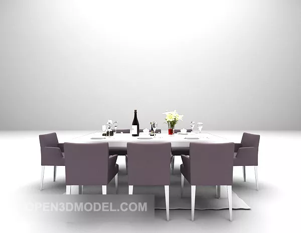 White Table With Purple Chair 3d model White Table With Purple Chair 3d model