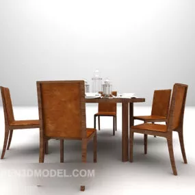 Home Brown Wooden Round Dining Table 3d model