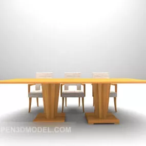 Table And Chair Yellow Wood 3d model