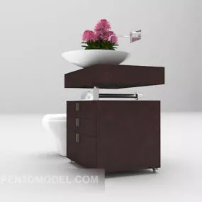 Wash Basin With Wooden Cabinet 3d model