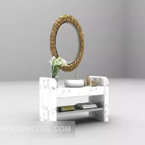 White Washbasin With Oval Mirror 3d model