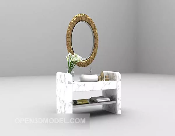 White Washbasin With Oval Mirror 3d model White Washbasin With Oval Mirror 3d model