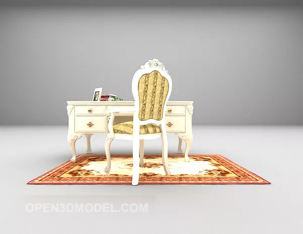 European White Desk With Chair Carpet 3d model European White Desk With Chair Carpet 3d model