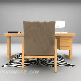 Modern Wood Desk With Chair 3d model