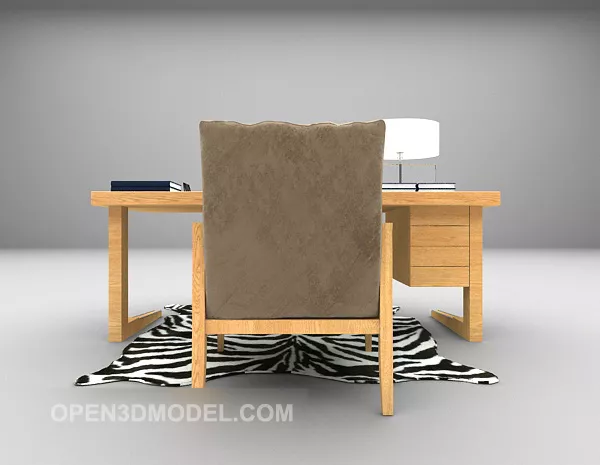 Modern Wood Desk With Chair 3d model Modern Wood Desk With Chair 3d model