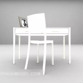 Simple White Wooden Desk Chair 3d model