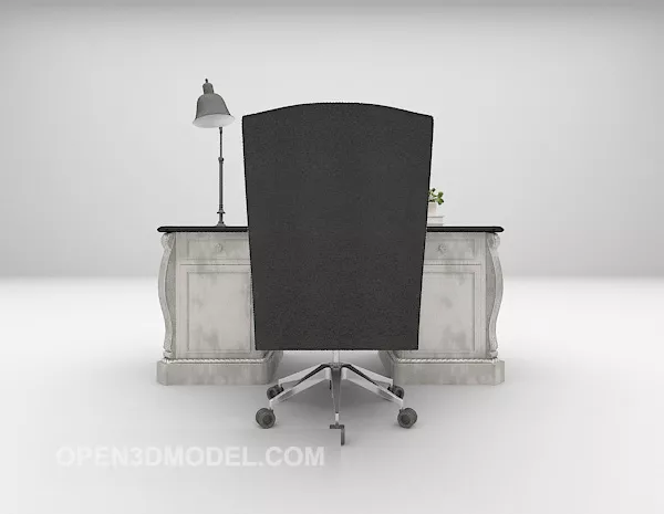 European White Desk With High Back Chair 3d model European White Desk With High Back Chair 3d model