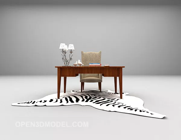 Brown Wood Desk With Carpet 3d model Brown Wood Desk With Carpet 3d model