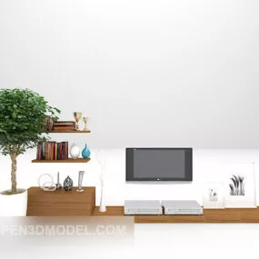 Wood Tv Cabinet With Bookshelf 3d model