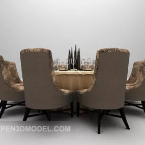 European Home Wooden Table And Chair 3d model