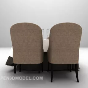 European Style Brown Table And Chair 3d model