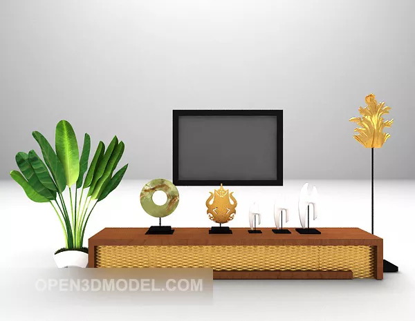 Home Tv Cabinet With Decorative Tableware 3d model Home Tv Cabinet With Decorative Tableware 3d model