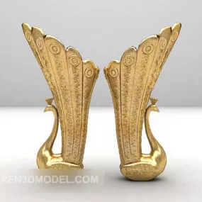 Gold Peacock Sculpture Decorative 3d model