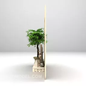 Wood Tv Cabinet With Plant Potted 3d model