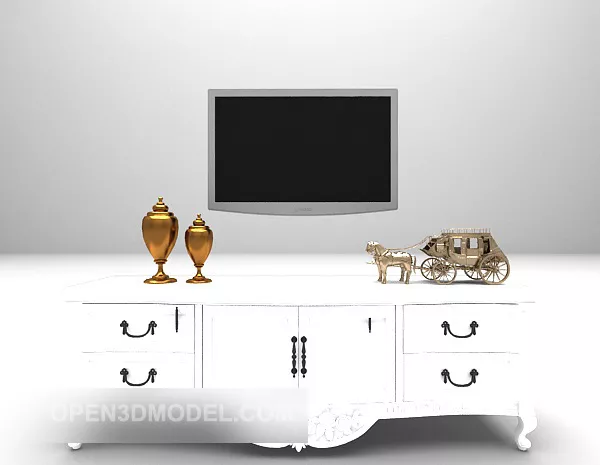 White American Wooden Tv Cabinet 3d model White American Wooden Tv Cabinet 3d model