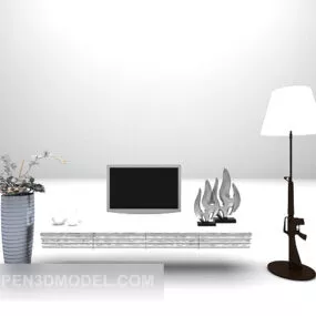 Asian Style Tv Cabinet With Vase Decor 3d model