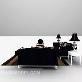 Combination Black Sofa With Carpet 3d model