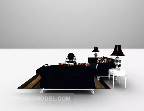 Combination Black Sofa With Carpet 3d model Combination Black Sofa With Carpet 3d model
