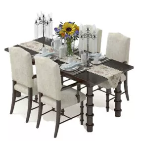 European Family Dinning Table 3d model