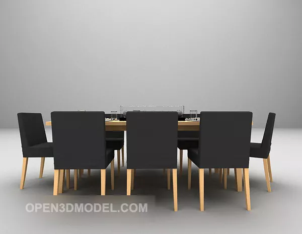Wooden Dining Table With Grey Chairs 3d model Wooden Dining Table With Grey Chairs 3d model