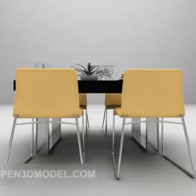 Modern Dining Table Yellow Chair 3d model