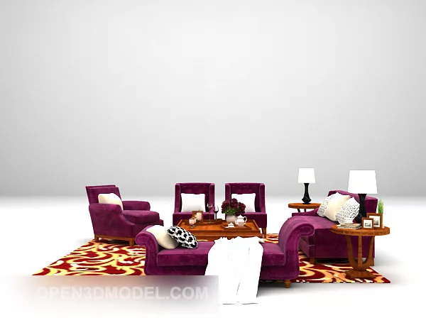 Red Sofa Velvet Combination Set 3d model Red Sofa Velvet Combination Set 3d model