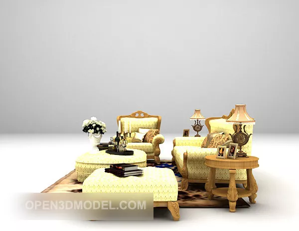 Combination Yellow Fabric Sofa Chair Carpet 3d model Combination Yellow Fabric Sofa Chair Carpet 3d model