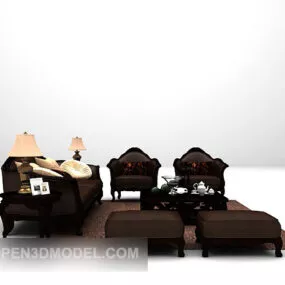 Brown Wooden Combination Sofa 3d model