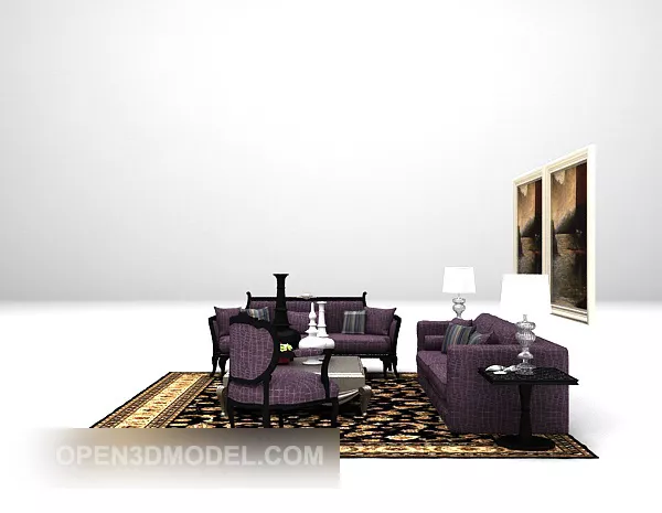 European Purple Sofa Carpet Combination 3d model European Purple Sofa Carpet Combination 3d model