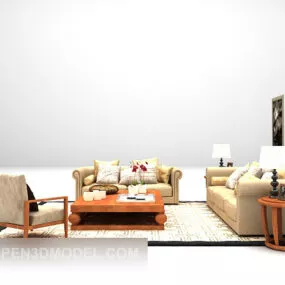 Grey Sofa Combination Table And Carpet 3d model