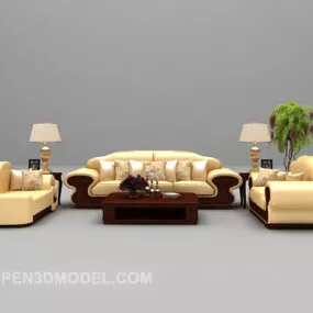 Yellow Leather Sofa Chair Table 3d model