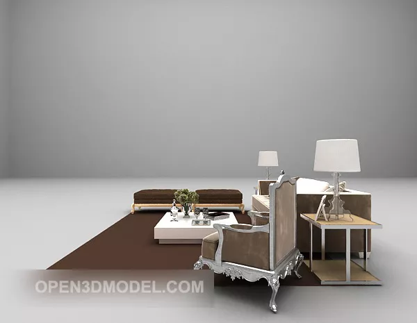 Luxury Sofa Combination With Brown Carpet 3d model Luxury Sofa Combination With Brown Carpet 3d model