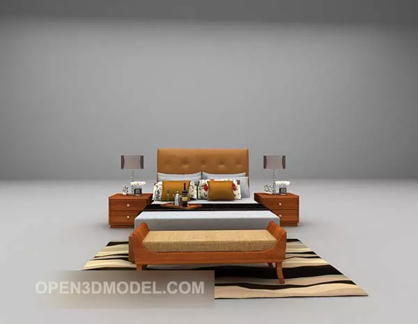 Simple Double Bed With Daybed And Carpet 3d model Simple Double Bed With Daybed And Carpet 3d model
