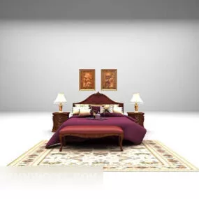 Double Bed Velvet Furniture With Vintage Carpet 3d model