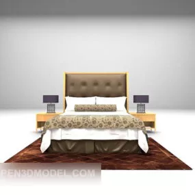 Double Wooden Bed With Carpet 3d model