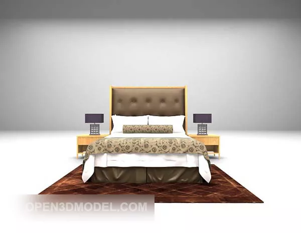 Double Wooden Bed With Carpet 3d model Double Wooden Bed With Carpet 3d model