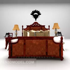 European Classic Wood Bed 3d model