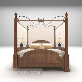 Classic Wooden Poster Bed 3d model