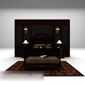 Vintage Double Bed Furniture Brown Color 3d model