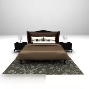 Brown Bed With Carpet 3d model